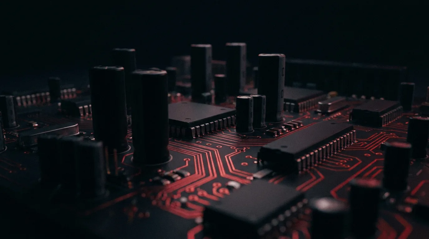Macro of a dark circuit board